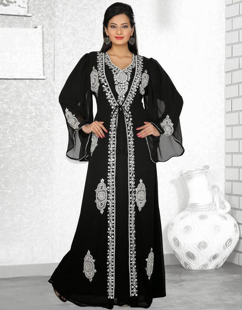 Plushy Jacket Style Embroidered Kaftan