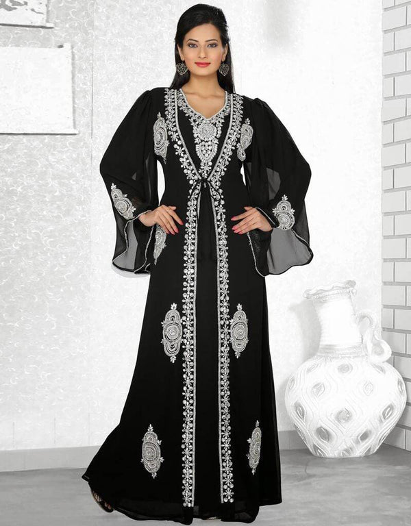 Plushy Jacket Style Embroidered Kaftan