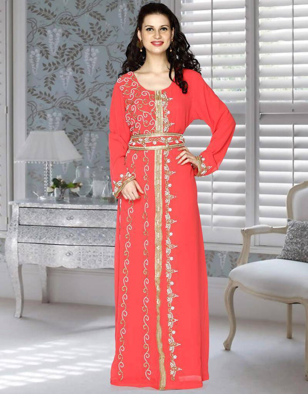 Silver Gold Embroidered Fashionable Moroccan Kaftan