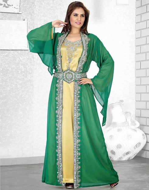 Supercool Faux Georgette Modern Crystal Embellished Moroccan Kaftan