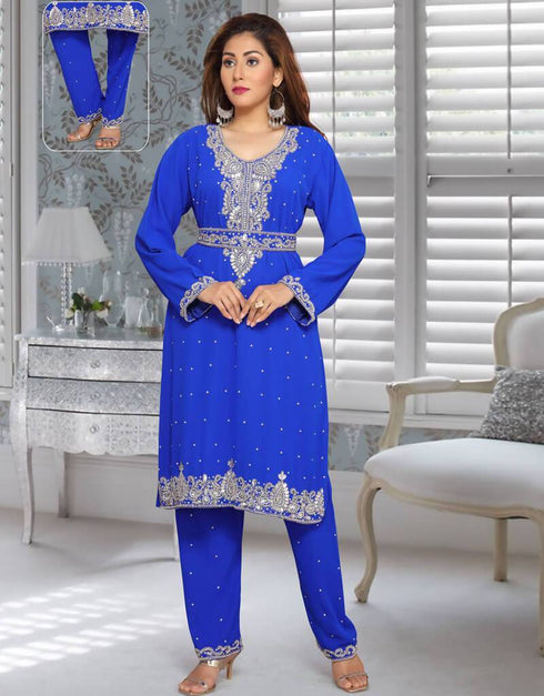 Two Piece Kaftan With Silver Hand Work