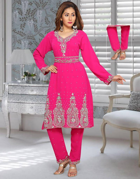 Two Piece Kaftan With Silver Hand Work