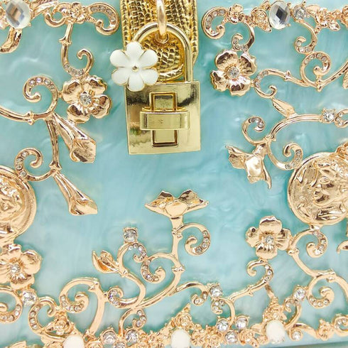 Crystal Flower Evening Clutch Box Wallet