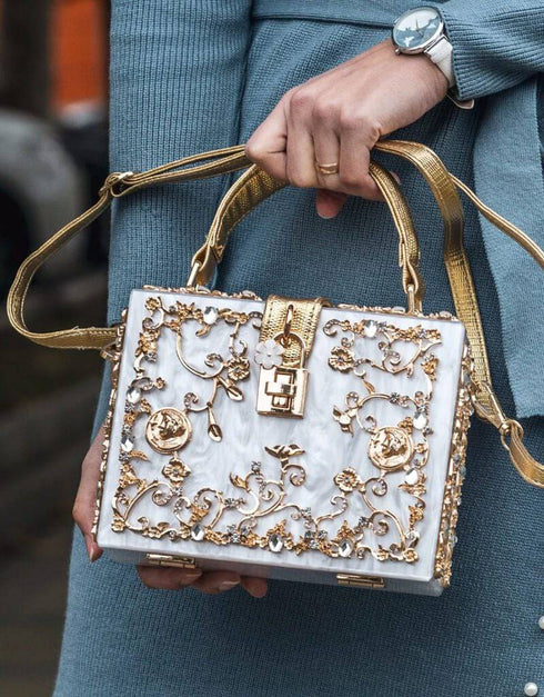 Crystal Flower Evening Clutch Box Wallet