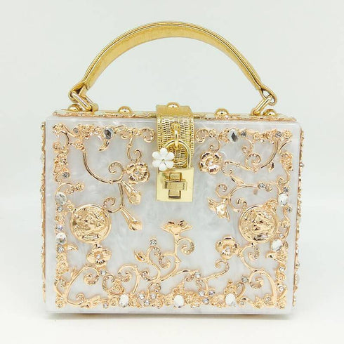 Crystal Flower Evening Clutch Box Wallet