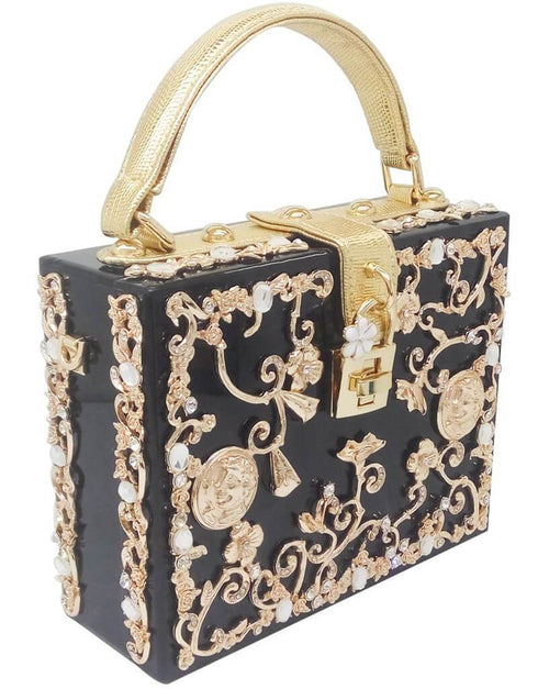 Crystal Flower Evening Clutch Box Wallet