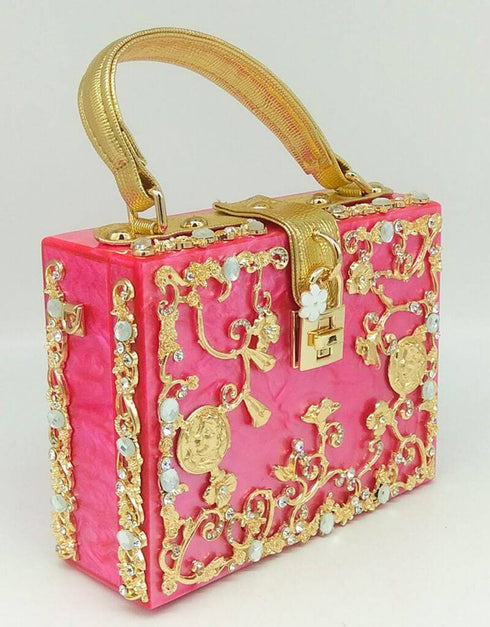 Crystal Flower Evening Clutch Box Wallet