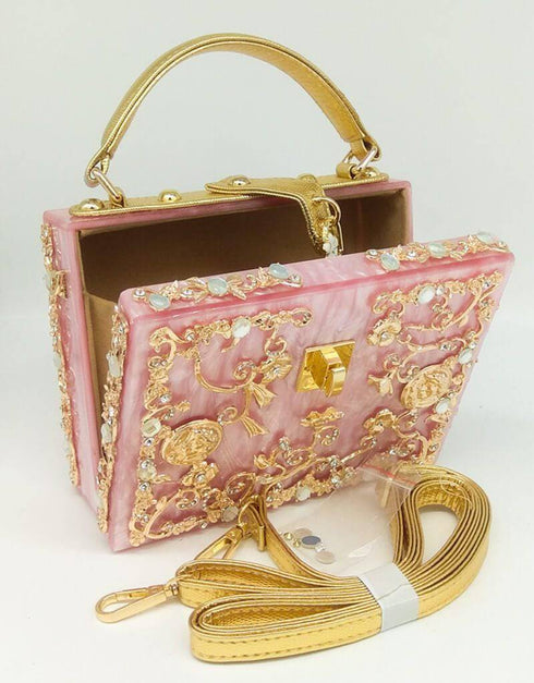 Crystal Flower Evening Clutch Box Wallet