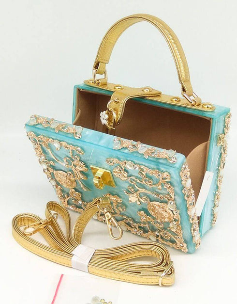 Crystal Flower Evening Clutch Box Wallet