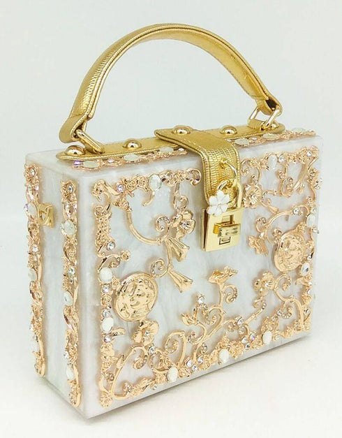 Crystal Flower Evening Clutch Box Wallet