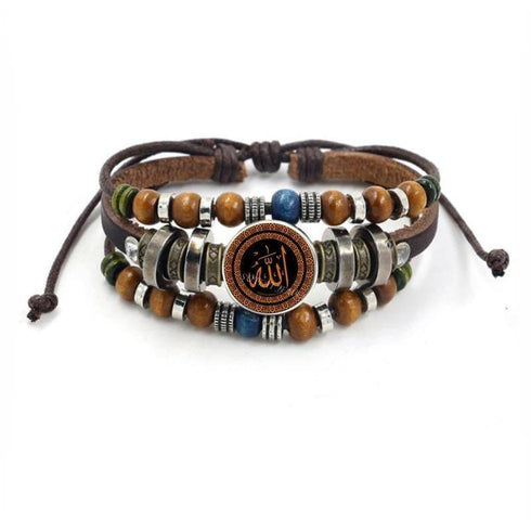 Allah Beads Leather Bracelet Glass Cabochon