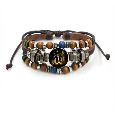 Allah Beads Leather Bracelet Glass Cabochon