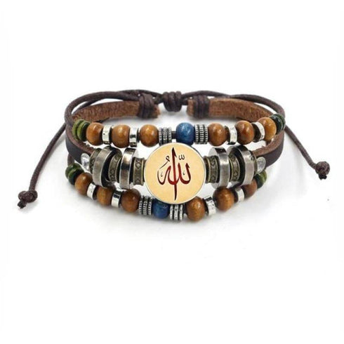Allah Beads Leather Bracelet Glass Cabochon