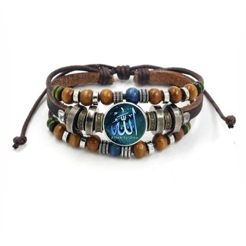 Allah Beads Leather Bracelet Glass Cabochon