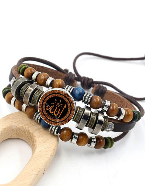 Allah Beads Leather Bracelet Glass Cabochon