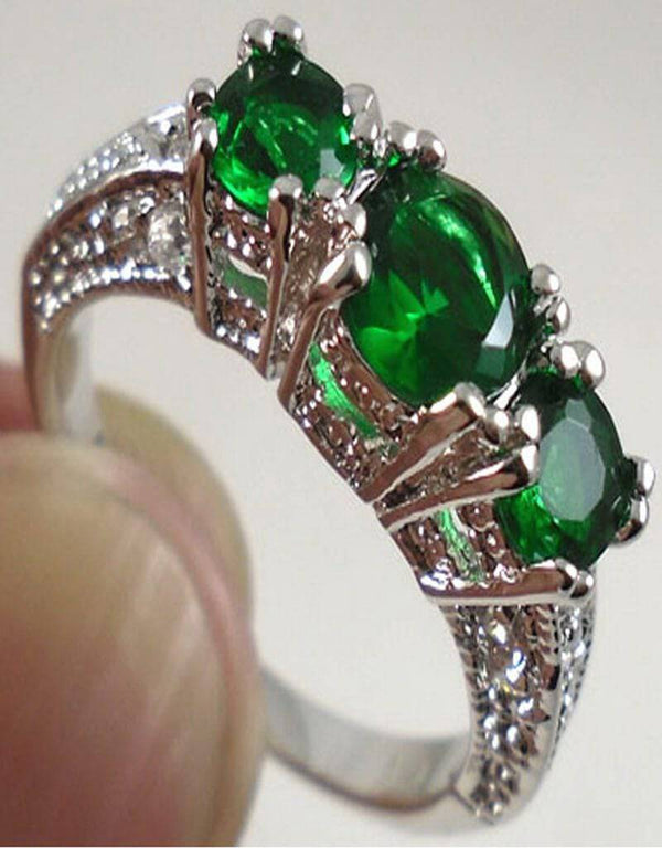 Cubic Zirconia Three Stones Silver Color Women Rings