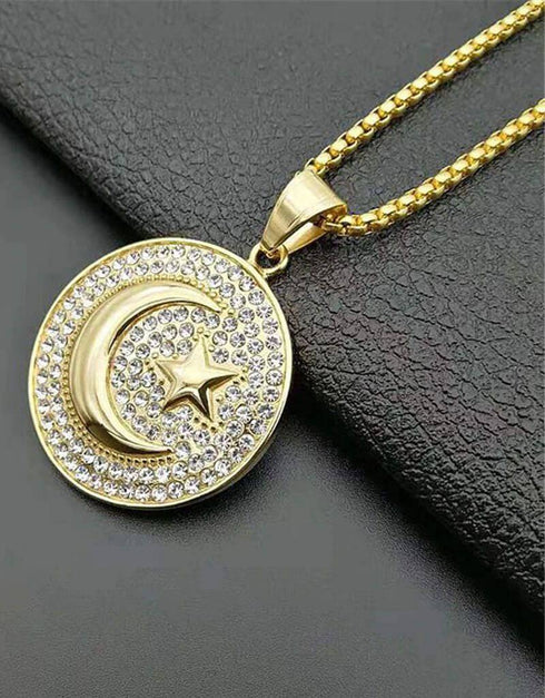Muslim Round Moon and Star Pendant Stainless Steel