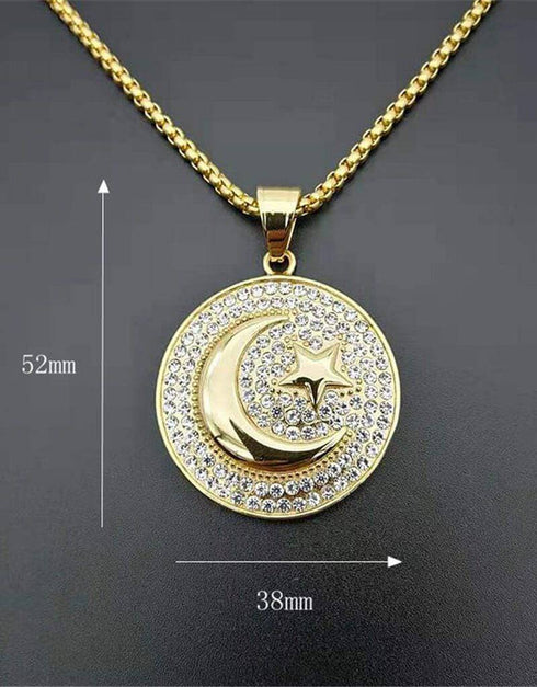 Muslim Round Moon and Star Pendant Stainless Steel