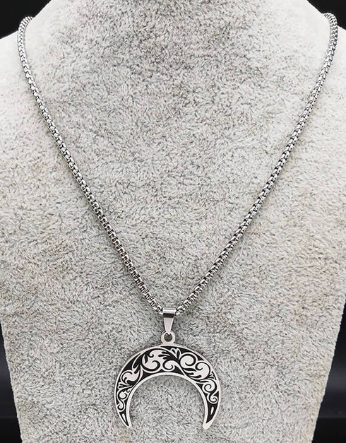 Silver Moon Pendant with chain for Women
