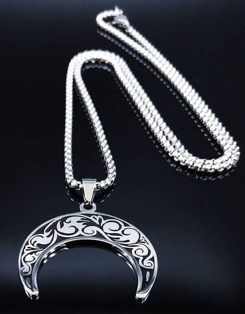Silver Moon Pendant with chain for Women