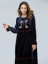 Velvet Floral Embroidery long sleeve Maxi