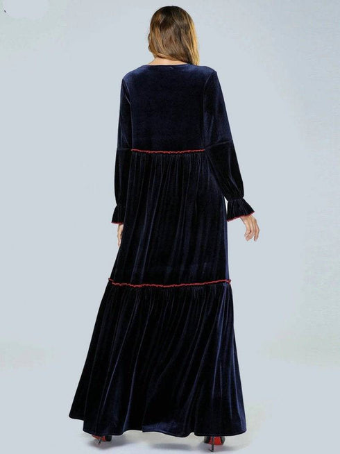 Velvet Floral Embroidery long sleeve Maxi