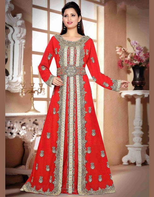 Boat neck Moroccan Style embroidered kaftan