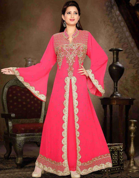 Stand Collar A-line caftan with golden work