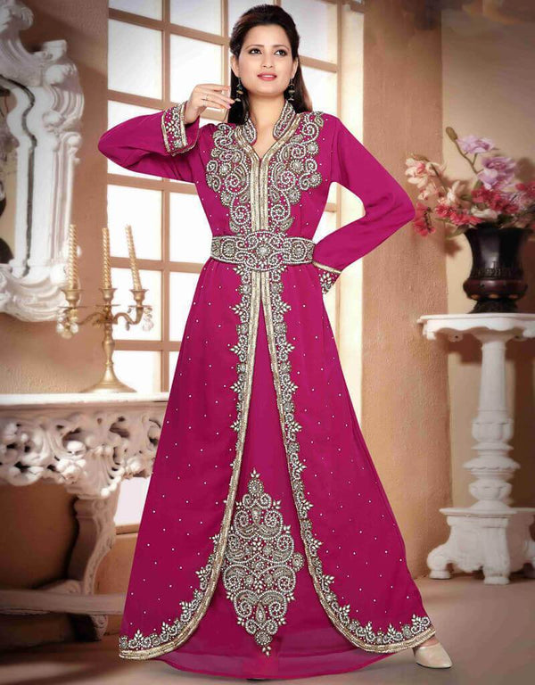 Stand Collar Moroccan caftan with golden work