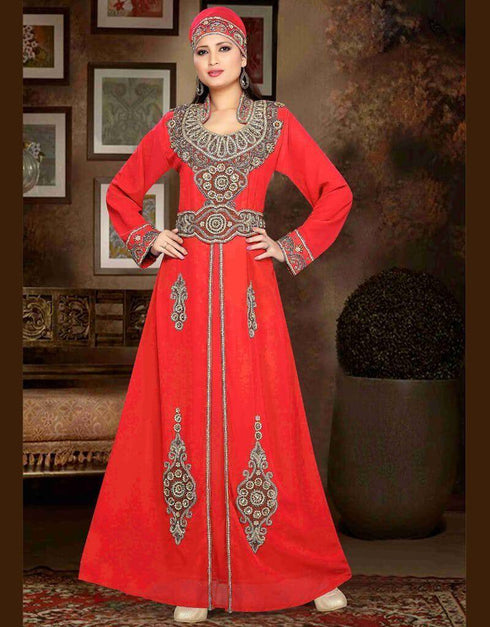 Stand Collar Moroccan caftan with golden work