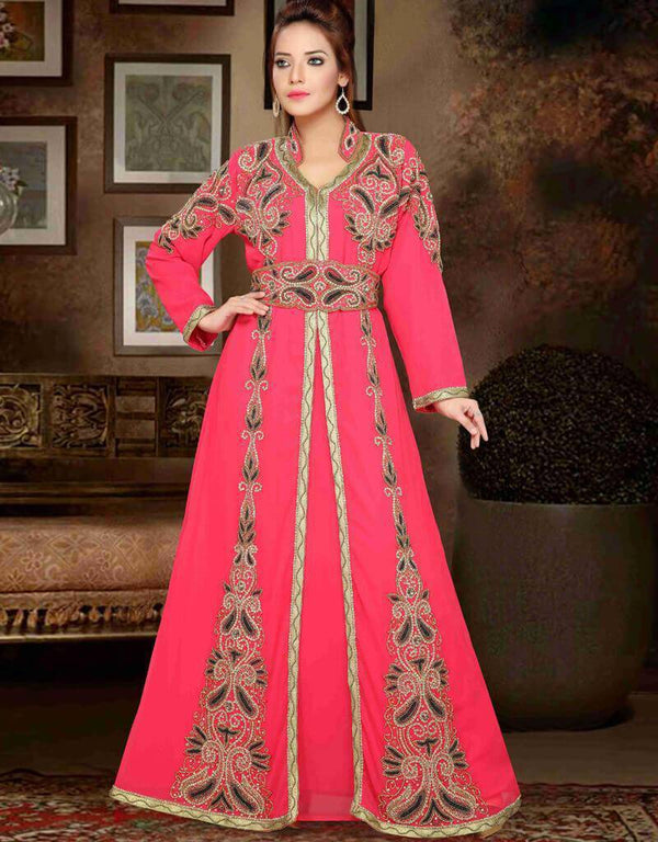 Stand Collar Moroccan caftan with golden work