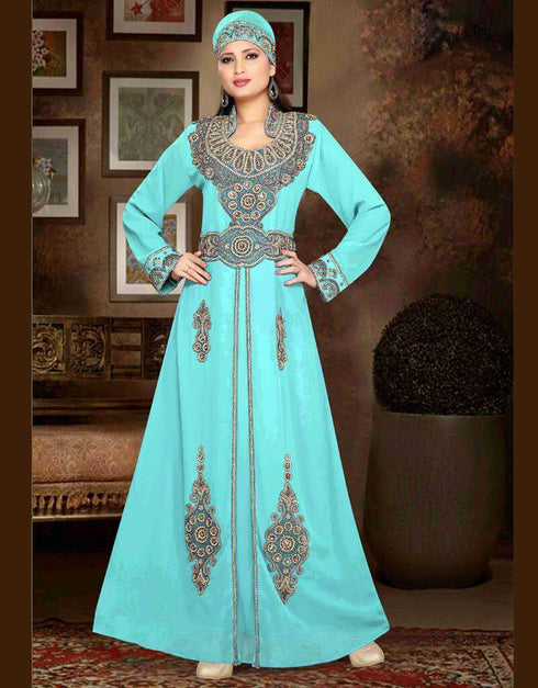 Stand Collar Moroccan caftan with golden work