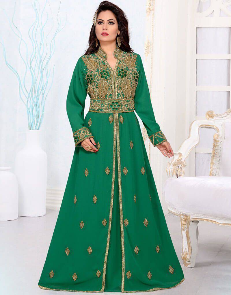 Stand Collar caftan with golden work main image 1