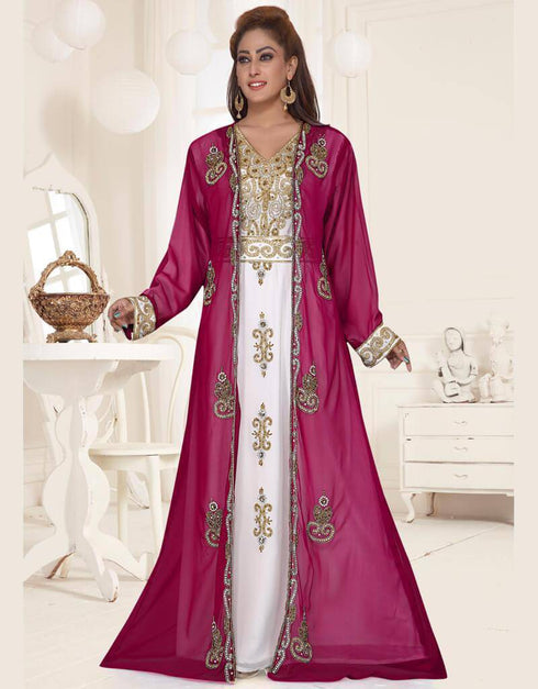V neck Jacket Style embroidered kaftan