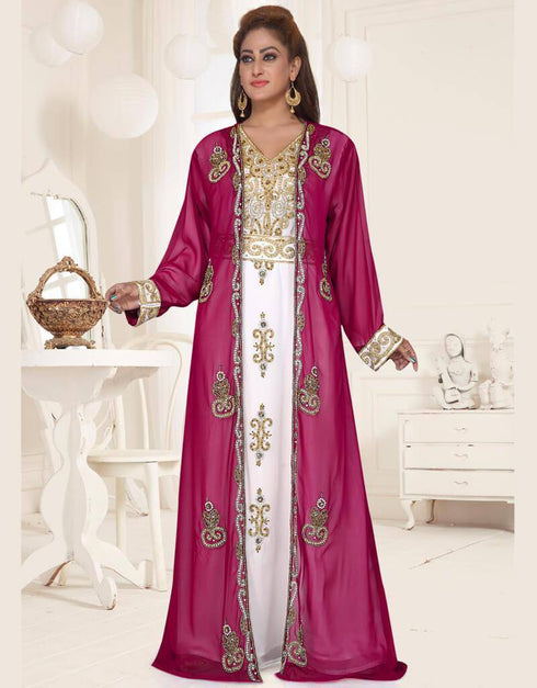V neck Jacket Style embroidered kaftan
