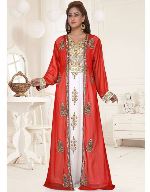 V neck Jacket Style embroidered kaftan