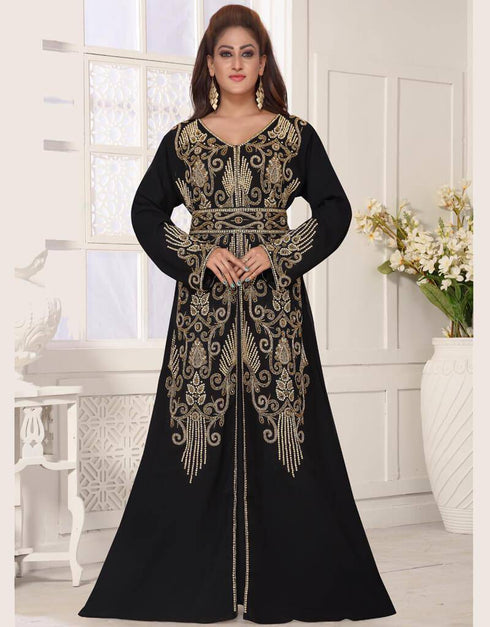 V neck Moroccan Style embroidered kaftan