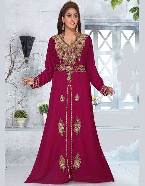 V neck Moroccan Style embroidered kaftan