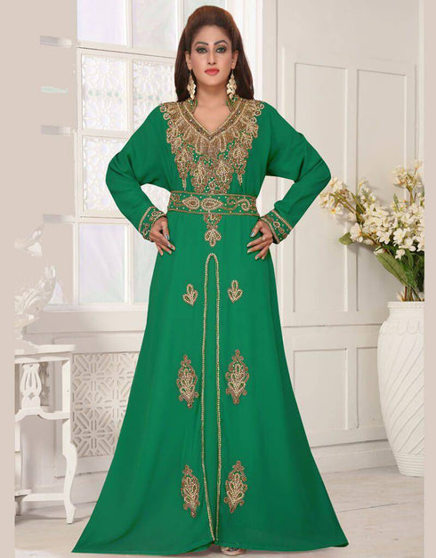 V neck Moroccan Style embroidered kaftan