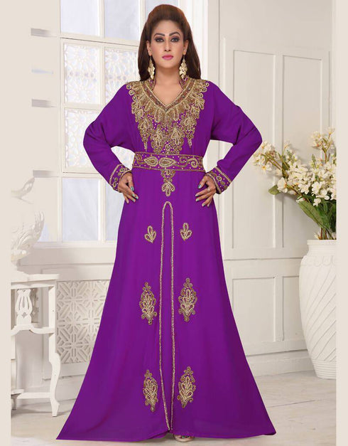 V neck Moroccan Style embroidered kaftan