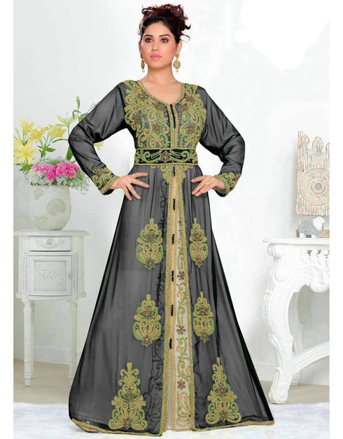 V neck Moroccan Style embroidered kaftan