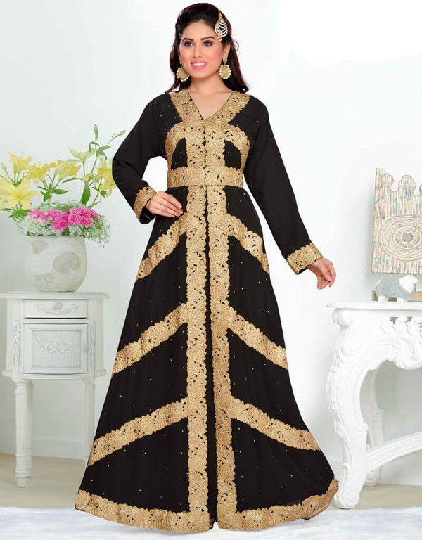 V neck Moroccan Style embroidered kaftan