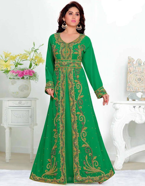 V neck Moroccan Style embroidered kaftan