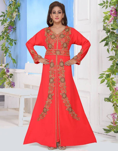 V neck Moroccan Style embroidered kaftan