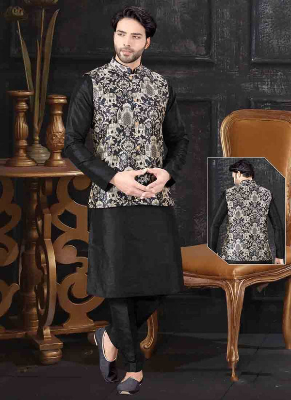 Black Kurta Art Silk Churidar