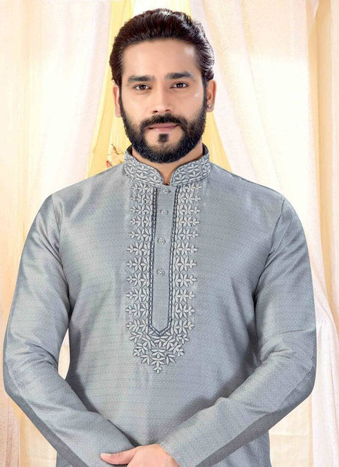 Grey Kurta Jacquard Churidar