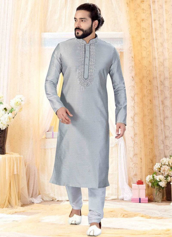Grey Kurta Jacquard Churidar