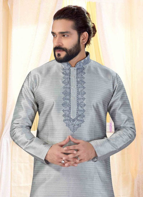 Grey Kurta Nano Silk Churidar