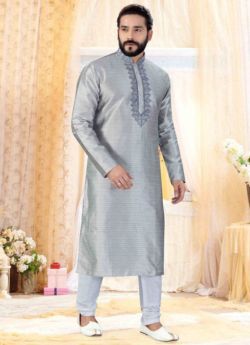Grey Kurta Nano Silk Churidar