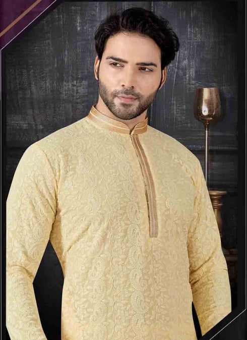 Light Yellow Kurta Lucknowie Churidar